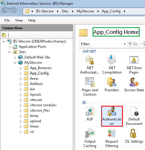 Sitecore Anonymous Authentication under IIS Settings